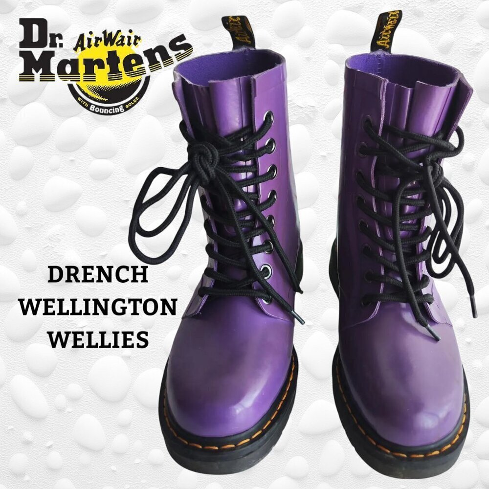 Dr. Martens DRENCH Wellington Wellies - Purple Rubber Boots – Size 8